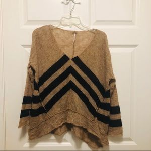 Free People Tan and Black Oversized Sweater XS